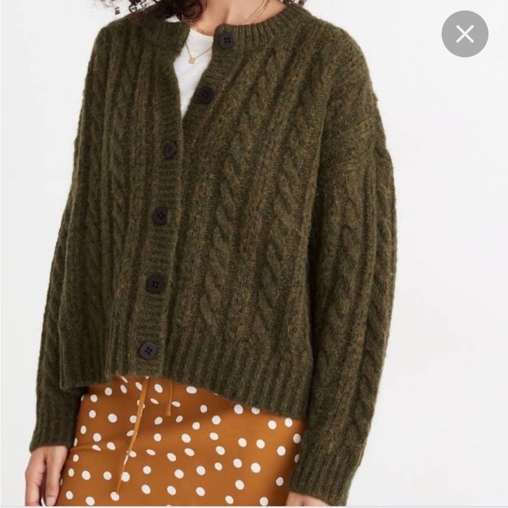 Madewell Pointelle Cable Cardigan Olive Green